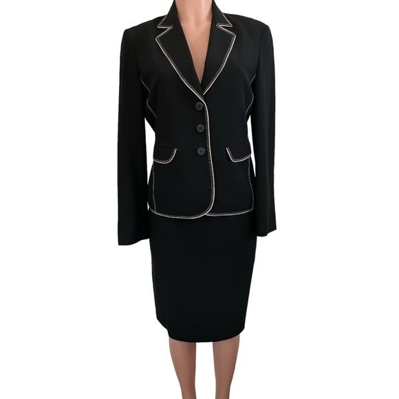 Dresses & Skirts - Conrad C Collection Suit Blazer Jacket and Skirt Black Size 6 Contrasting Trim
